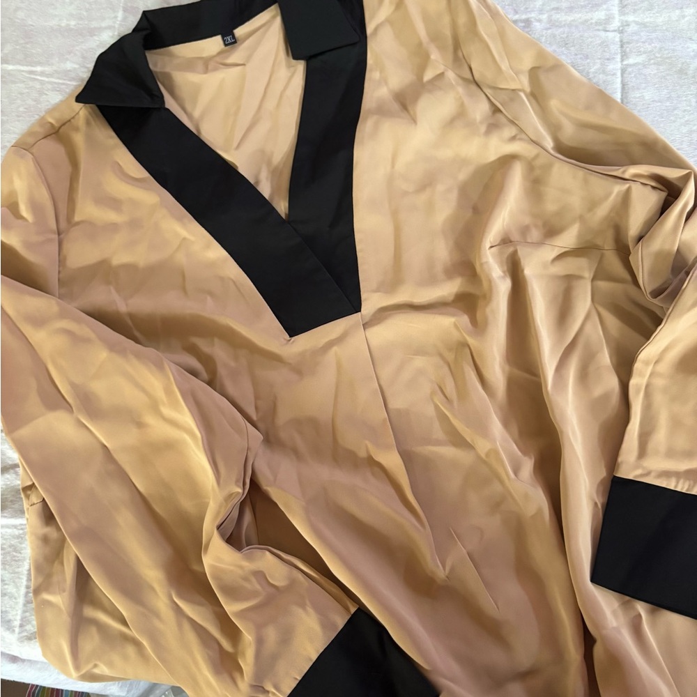 SHEIN Black and Tan Blouse